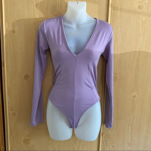 Free People • Plunging Neckline Thong Bodysuit in Lavender - Picture 2 of 11
